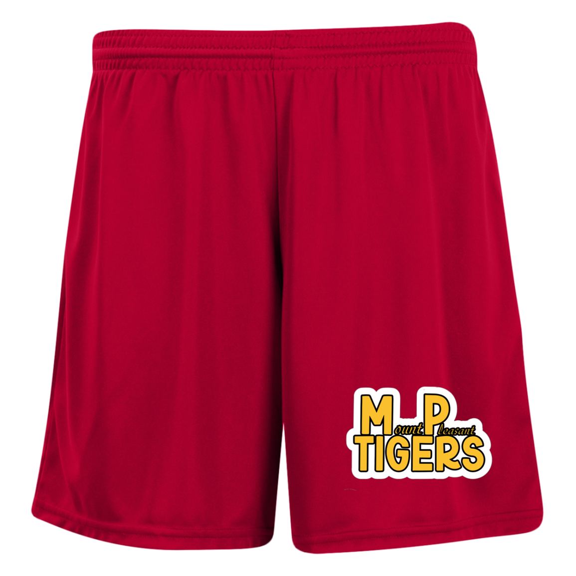 MP Tigers Gold and White Ladies' Moisture-Wicking 7 inch Inseam Training Shorts