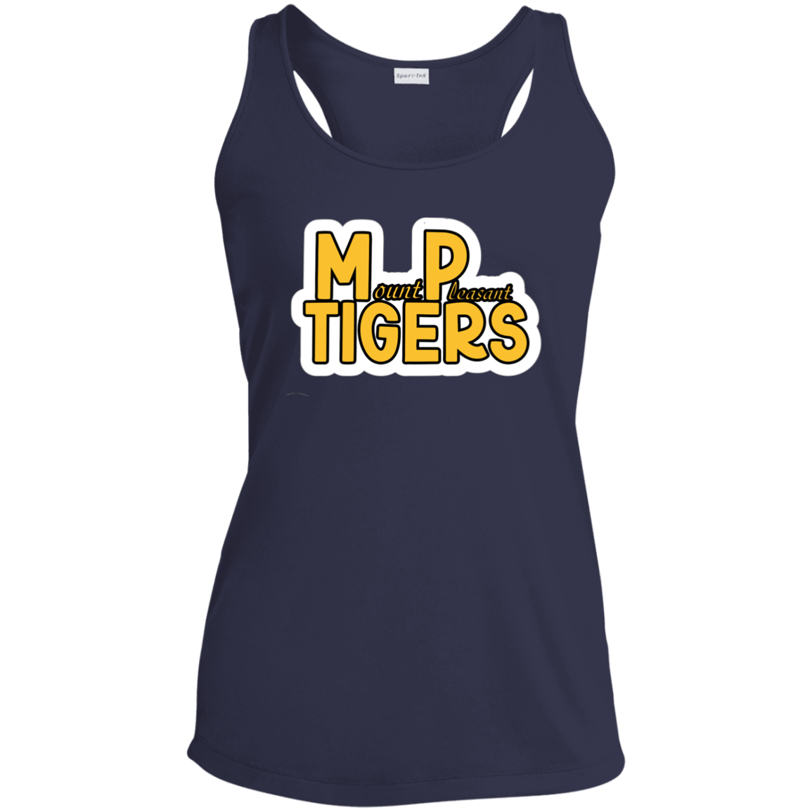 MP Tigers Gold and White Ladies' Performance Racerback Tank