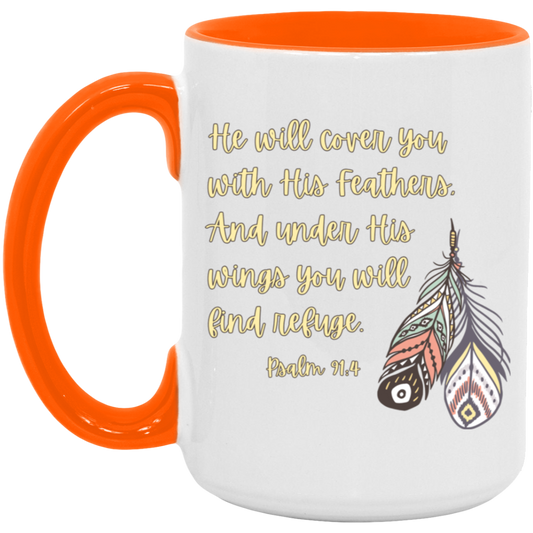 Psalm 91:4 yellow 15oz. Accent Mug