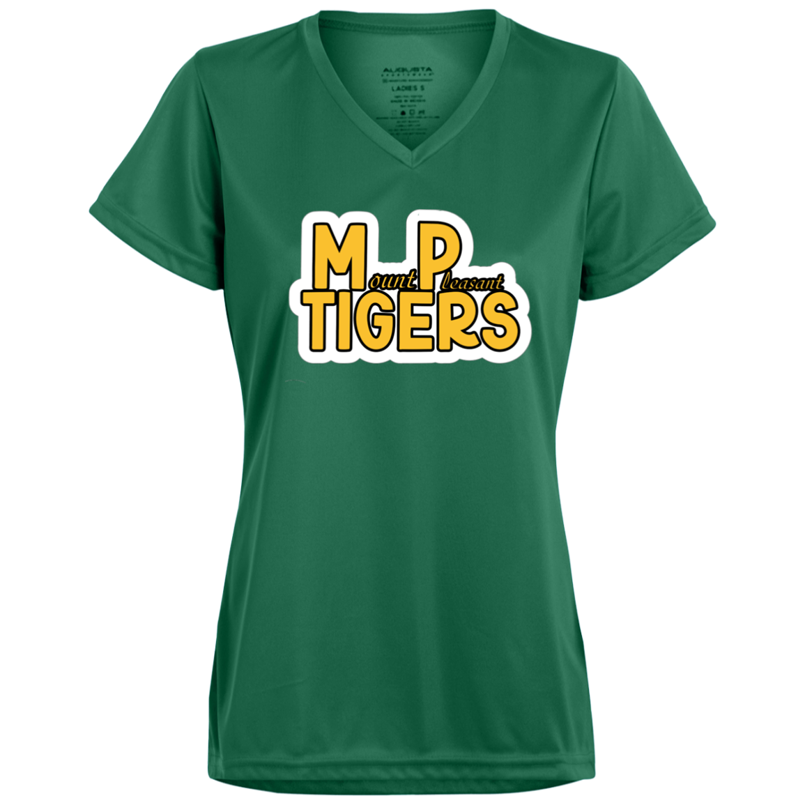 MP Tigers Gold and White Ladies’ Moisture-Wicking V-Neck Tee