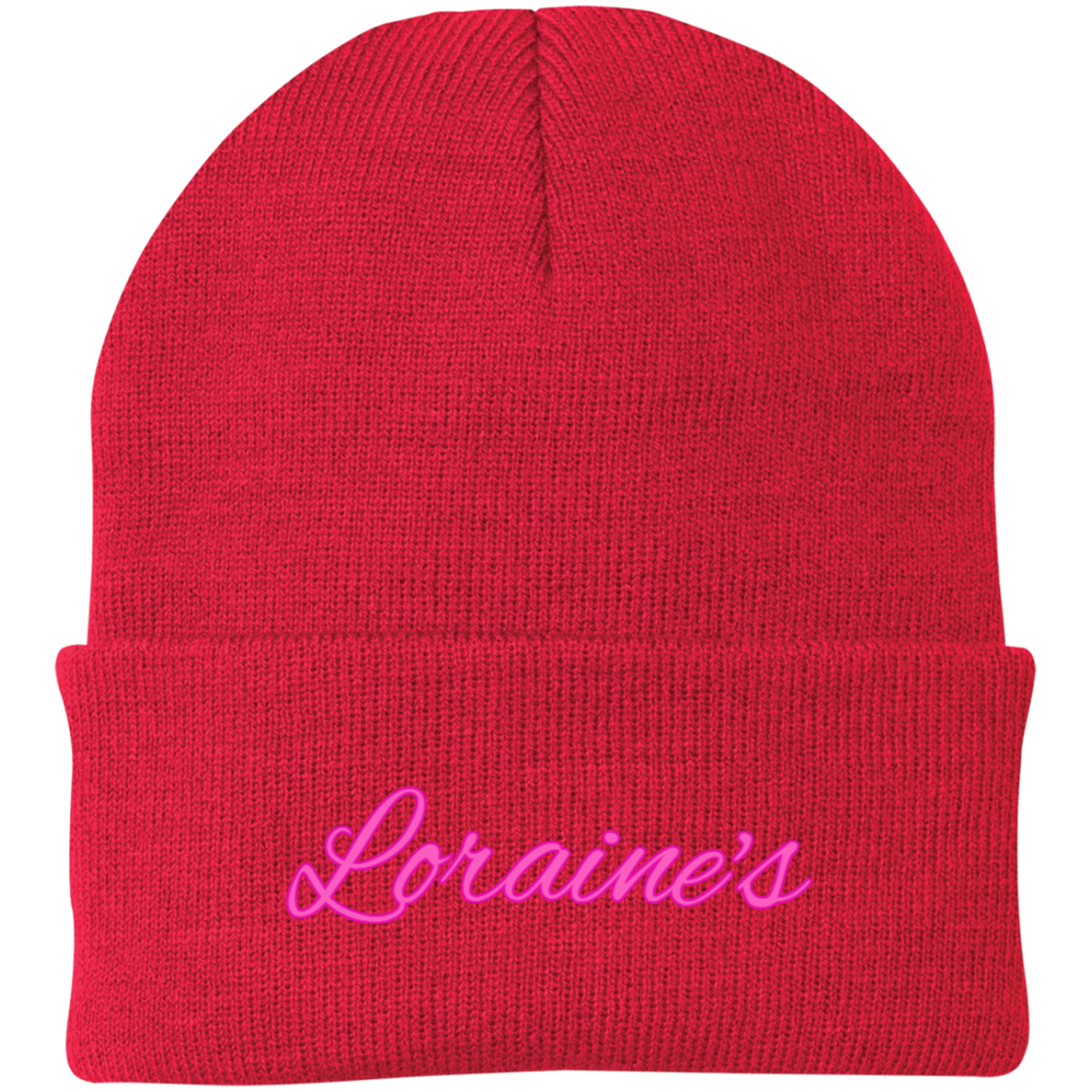 Loraine's Bright Pink Embroidered Knit Cap