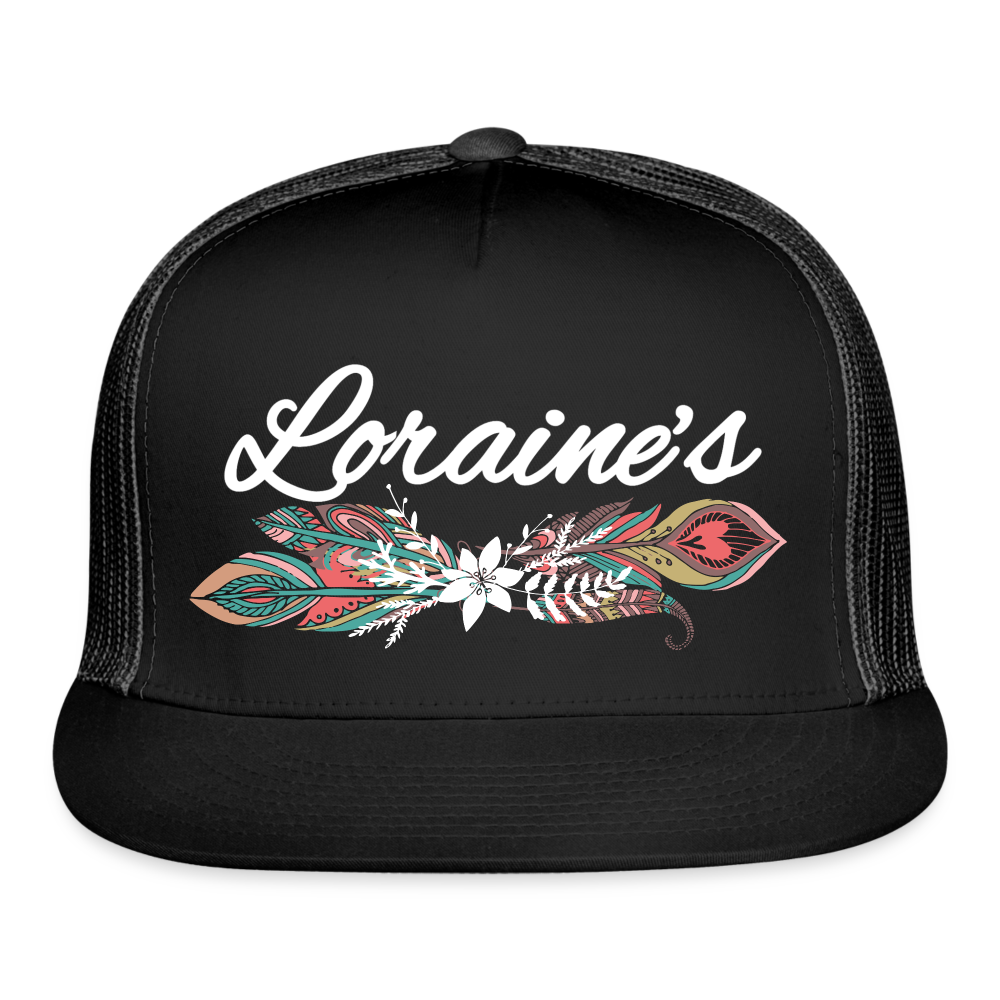Loraine's Feather Trucker Cap - black/black