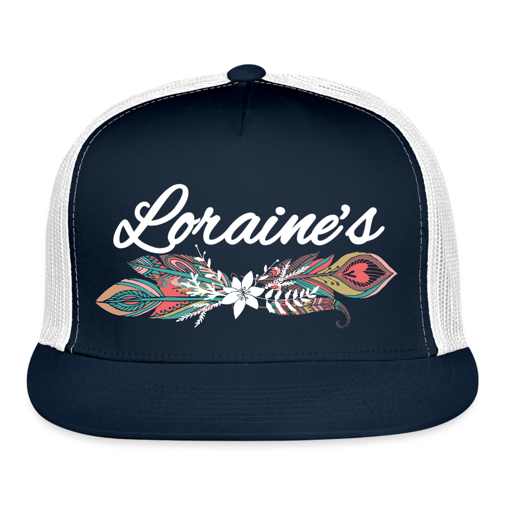Loraine's Feather Trucker Cap - navy/white