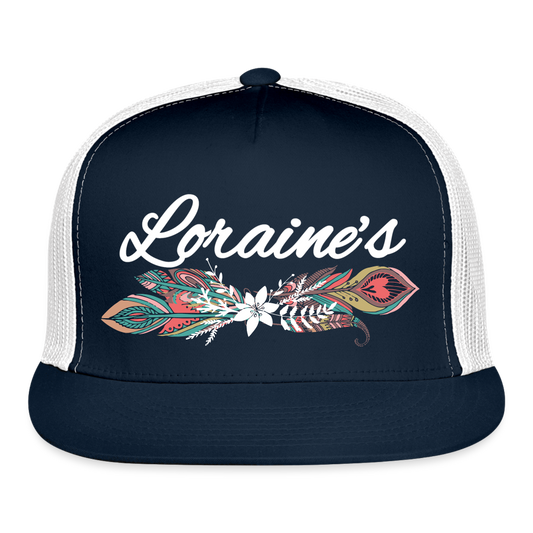 Loraine's Feather Trucker Cap - navy/white