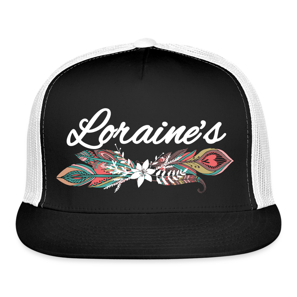 Loraine's Feather Trucker Cap - black/white
