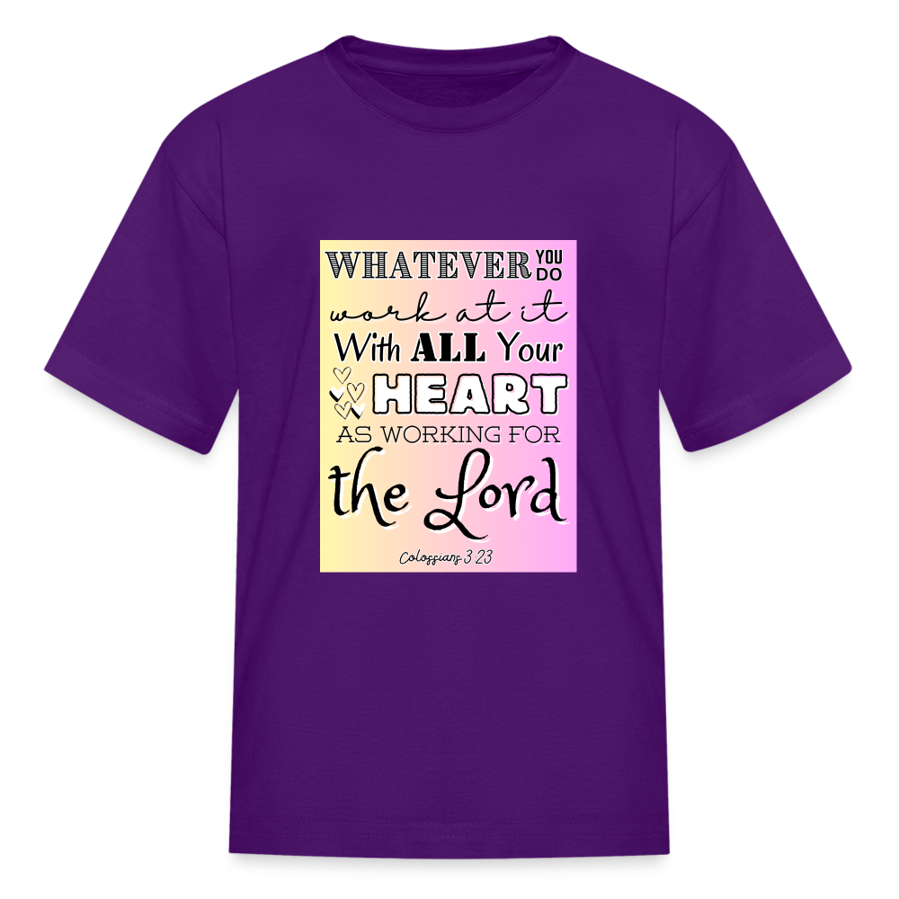 Col 3:23 Gradient Background Kids' T-Shirt - purple
