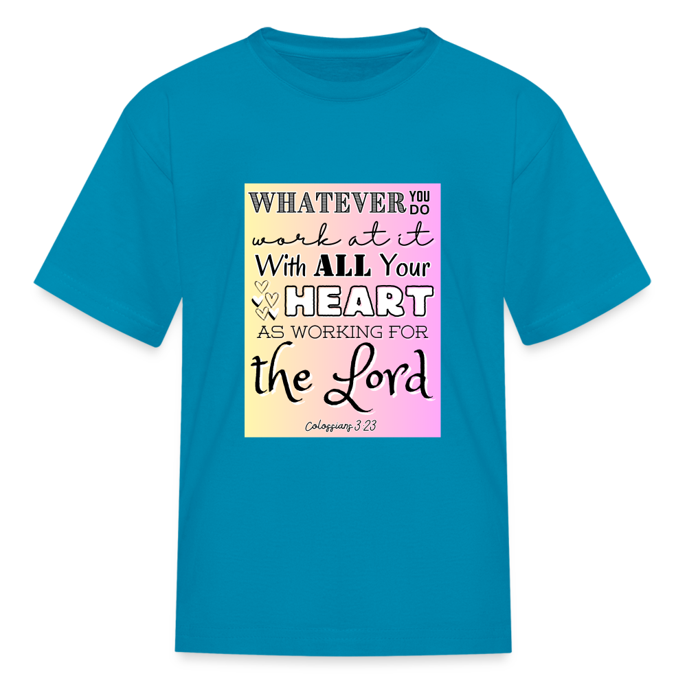 Col 3:23 Gradient Background Kids' T-Shirt - turquoise