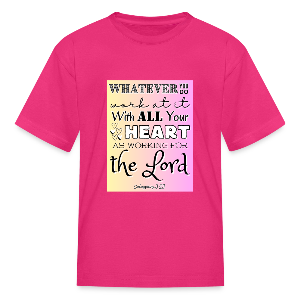 Col 3:23 Gradient Background Kids' T-Shirt - fuchsia