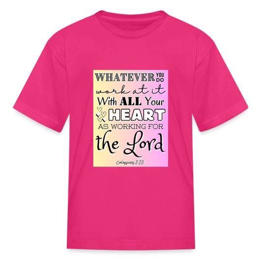 Col 3:23 Gradient Background Kids' T-Shirt - fuchsia