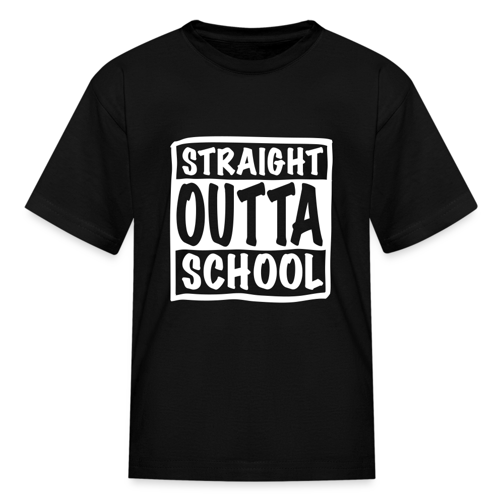 Straight outta school white outline Kids' T-Shirt - black
