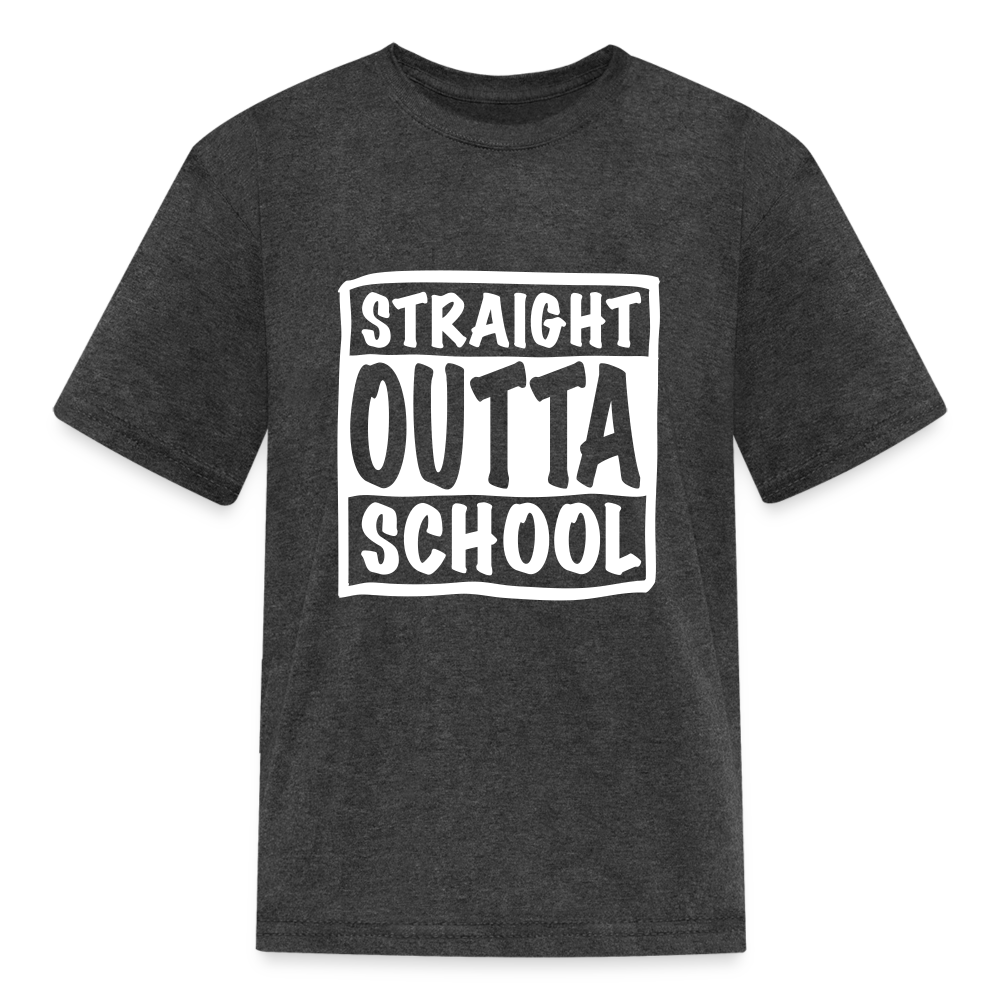 Straight outta school white outline Kids' T-Shirt - heather black