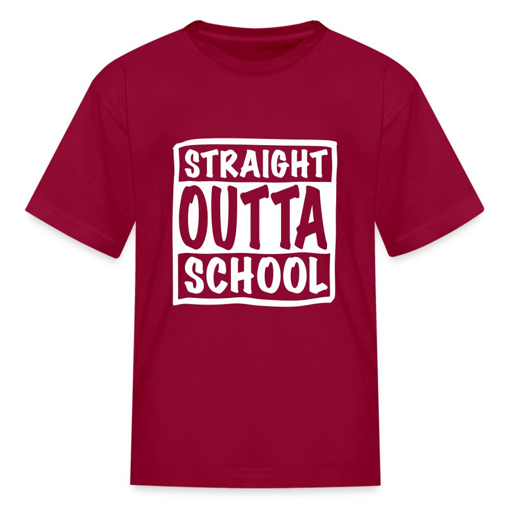 Straight outta school white outline Kids' T-Shirt - dark red