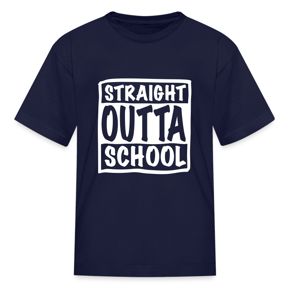 Straight outta school white outline Kids' T-Shirt - navy