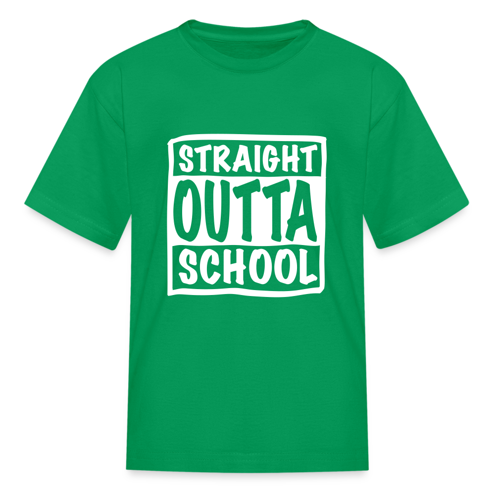 Straight outta school white outline Kids' T-Shirt - kelly green