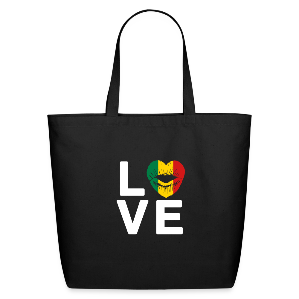 Africa Kiss Love Letter Block Eco-Friendly Cotton Tote - black