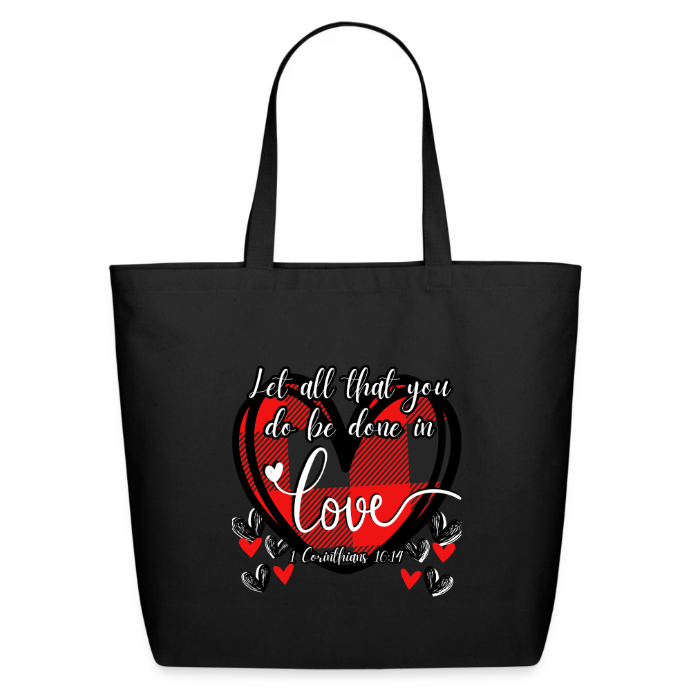 1 Cor 16:14 Buffalo Check Cotton Tote - black