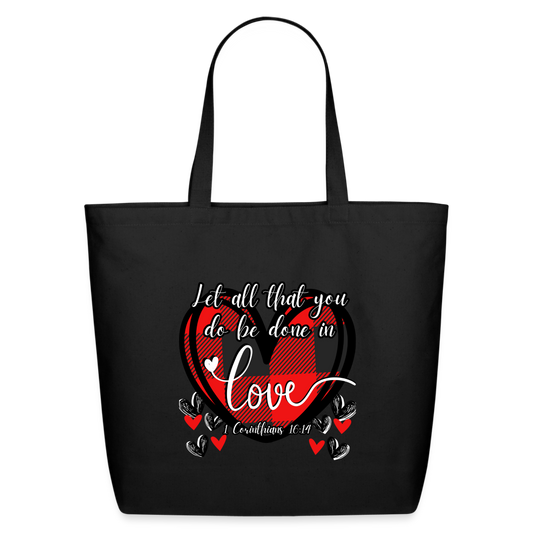 1 Cor 16:14 Buffalo Check Cotton Tote - black