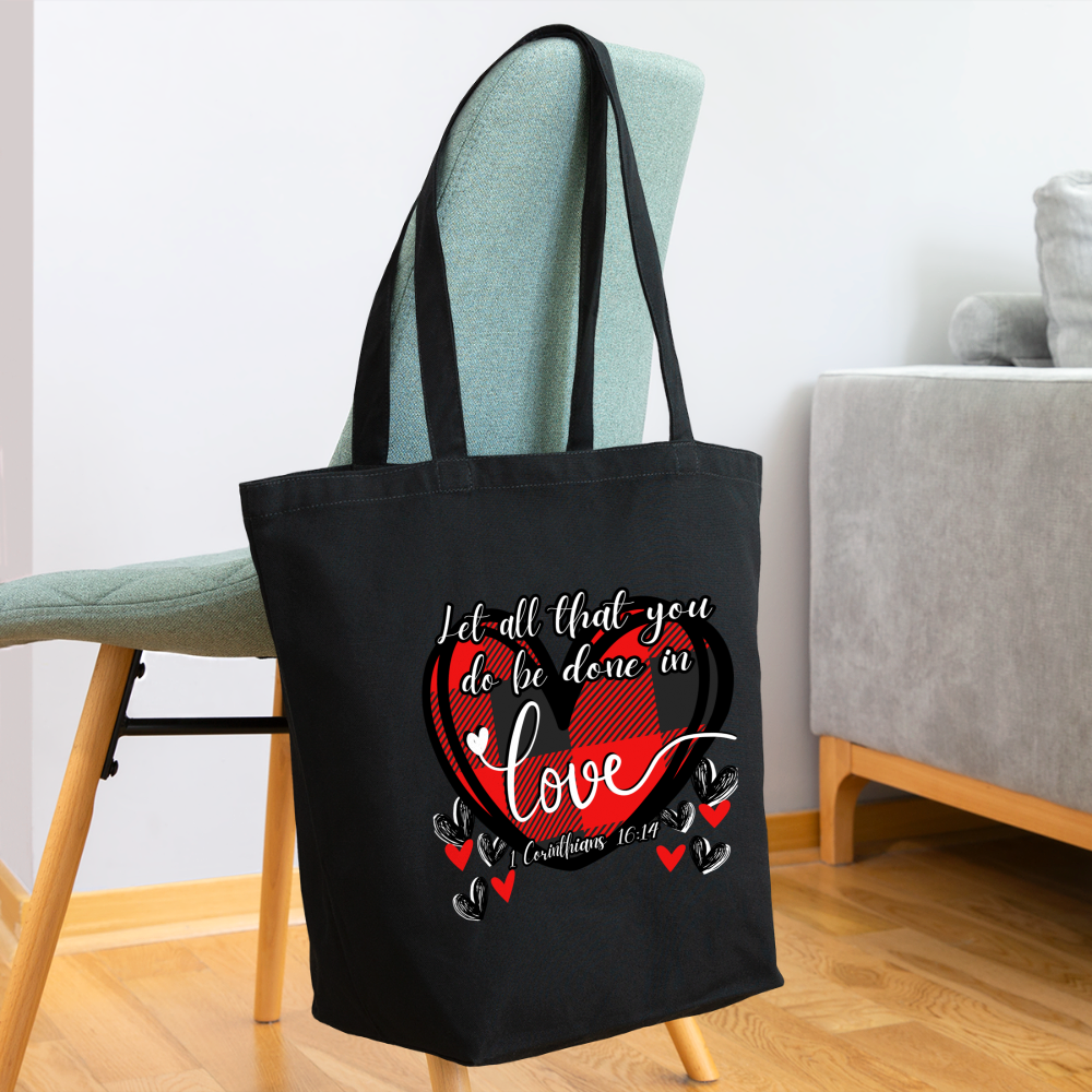 1 Cor 16:14 Buffalo Check Cotton Tote - black