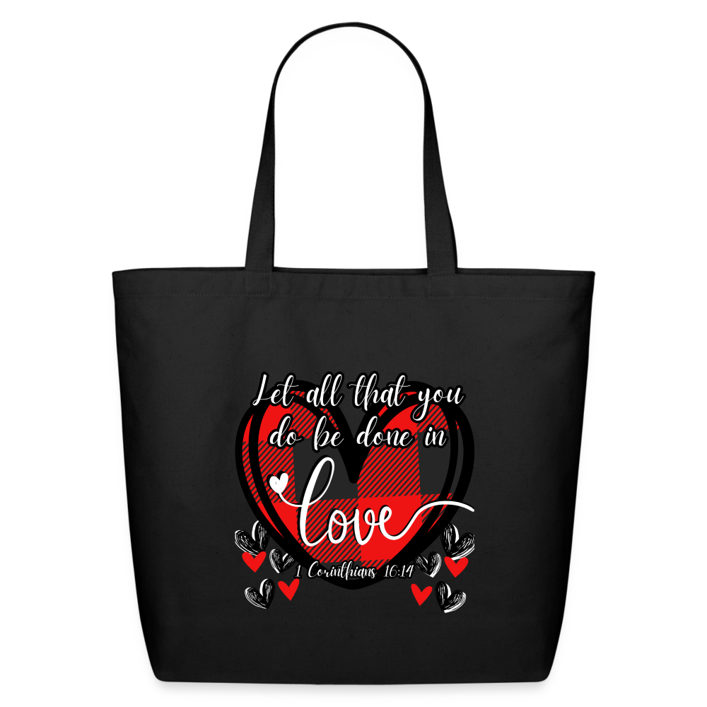 1 Cor 16:14 Buffalo Check Cotton Tote - black