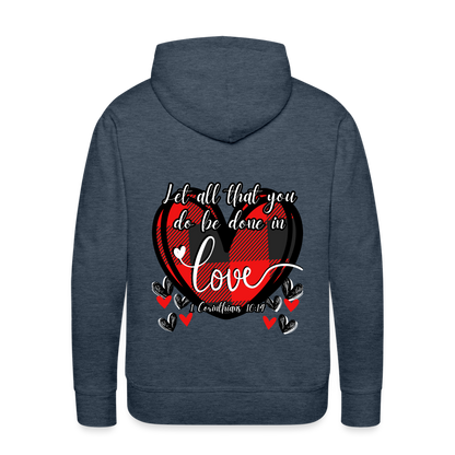 1 Cor 16:14 Buffalo Check Premium Hoodie - heather denim