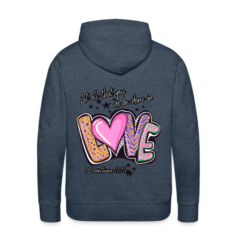 1 Cor 16:14 Stars & Animal Print Premium Hoodie - heather denim
