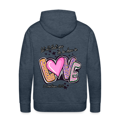 1 Cor 16:14 Stars & Animal Print Premium Hoodie - heather denim