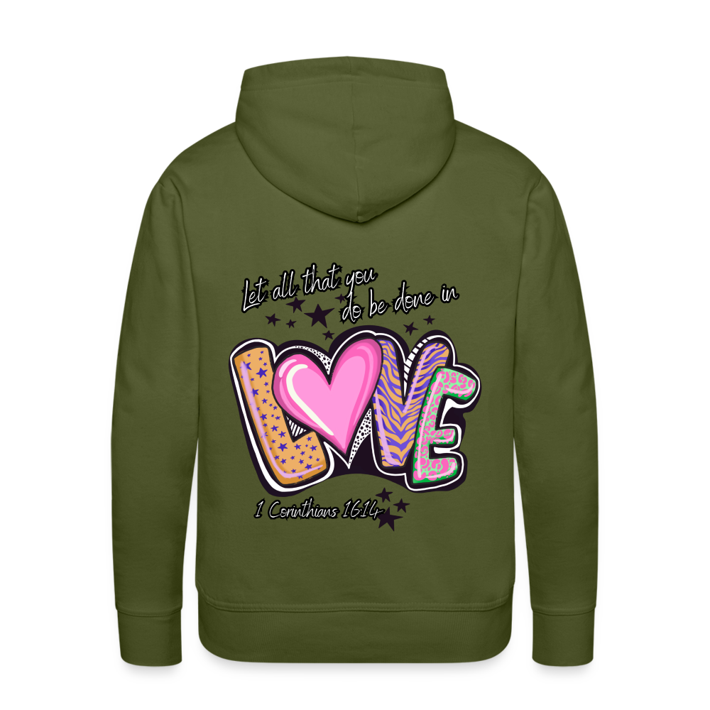 1 Cor 16:14 Stars & Animal Print Premium Hoodie - olive green