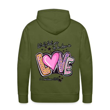 1 Cor 16:14 Stars & Animal Print Premium Hoodie - olive green