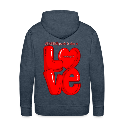 1 Cor 16:14 Red Love Letter Block Premium Hoodie - heather denim
