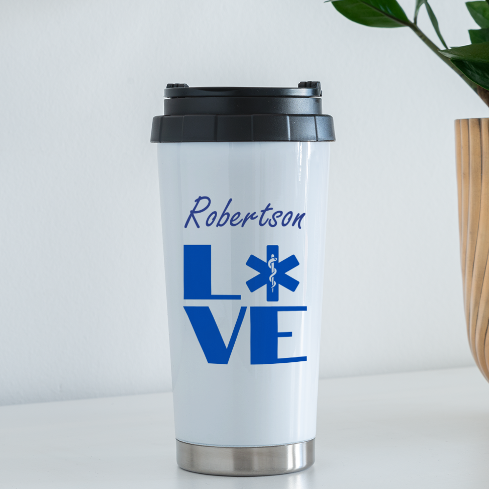 Customizable EMS LOVE Block Travel Mug - white