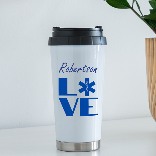 Customizable EMS LOVE Block Travel Mug - white